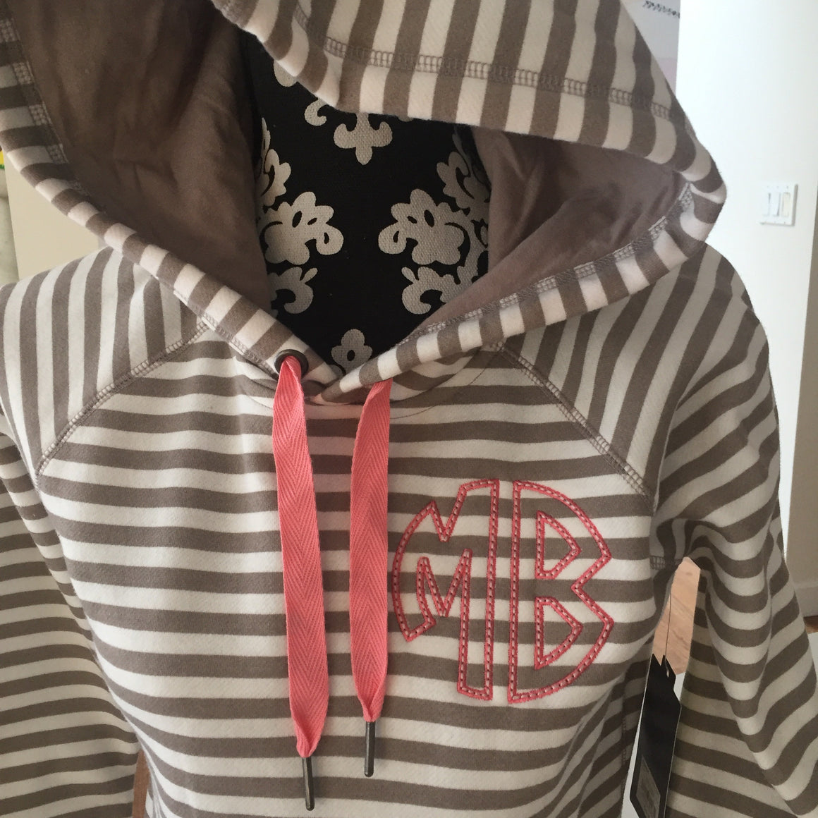 Monogrammed Striped Hoodie Sweatshirt with front pocket