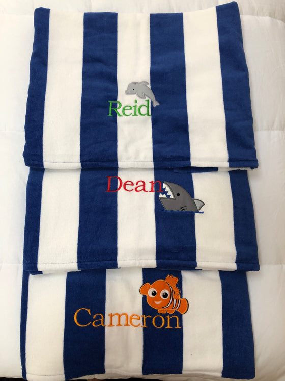 Personalized beach towel with applique